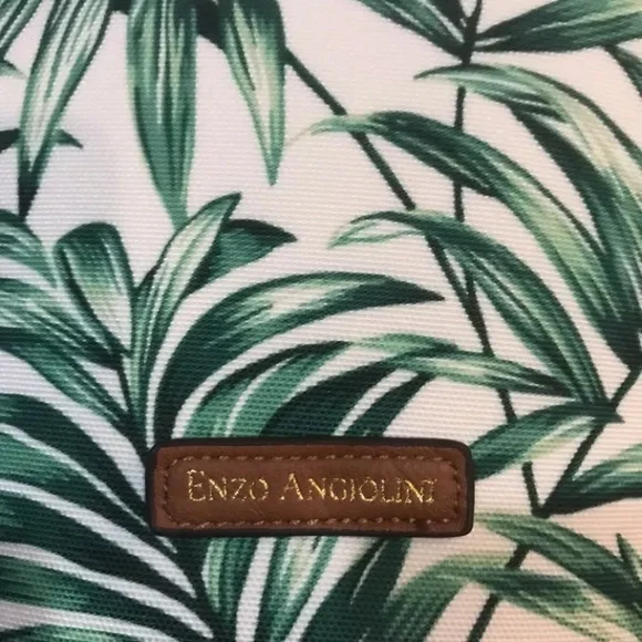 Green Leaf Print Bucket Tote Bag Bamboo Leather - Picture 3 of 8